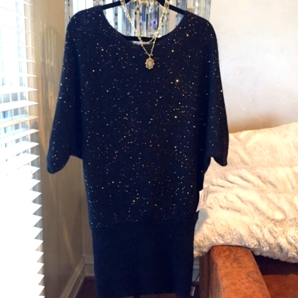 Vintage Rachel Roy Sequin Metallic Knit Sweater Dress - Picture 9 of 9